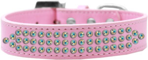 Three Row Ab Crystal Dog Collar Light Pink Size 14