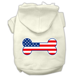 Bone Shaped American Flag Screen Print Pet Hoodies Cream Size Xs (8)
