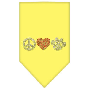 Peace Love Paw Rhinestone Bandana Yellow Small