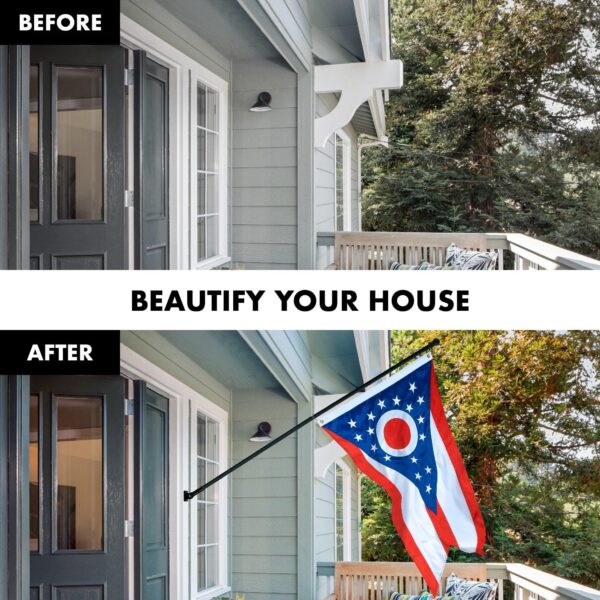 G128 Combo Pack: 5 Ft Tangle Free Aluminum Spinning Flagpole (Black) & Ohio OH State Flag 2.5x4 Ft, ToughWeave Series Embroidered 300D Polyester | Pole with Flag Included - Image 3