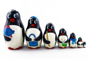 Matryoshka Russian Nesting Doll Babushka Beautiful Family Penguins Set 7 Pieces Pcs Hand Painted Handmade Souvenir Gift Handicraft