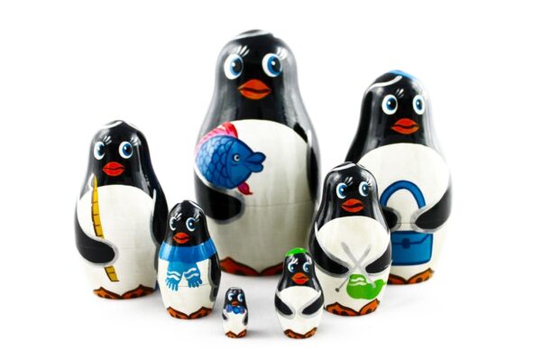 Matryoshka Russian Nesting Doll Babushka Beautiful Family Penguins Set 7 Pieces Pcs Hand Painted Handmade Souvenir Gift Handicraft - Image 5