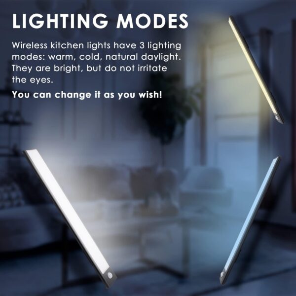 AMIFF LED Motion Sensor Cabinet Light 12 x 1.6 x 0.35 Pack of 2 Black Under Cabinet Lights Motion Sensor Aluminum  PC Motion Sensor Under Cabinet Light Rechargeable Battery 1000 mAh USB Cable - Image 5