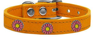 Pink Daisy Widget Genuine Leather Dog Collar Mandarin 18
