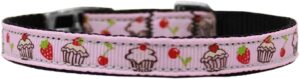 Cupcakes Nylon Dog Collar With Classic Buckle 3/8" Pink Size 10