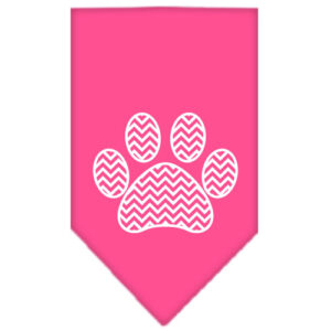 Chevron Paw Screen Print Bandana Bright Pink Small