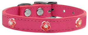 Red Rose Widget Genuine Leather Dog Collar Pink 18