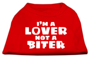 I'm A Lover Not A Biter Screen Printed Dog Shirt   Red Lg
