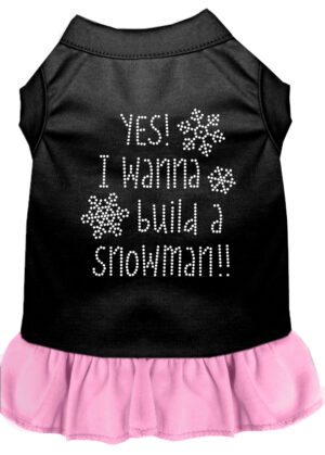 Yes! I Want To Build A Snowman Rhinestone Dog Dress Black With Light Pink Xs