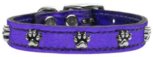 Metallic Paw Leather Dog Collar Purple Mtl 14