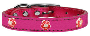 Red Rose Widget Genuine Metallic Leather Dog Collar Pink 20