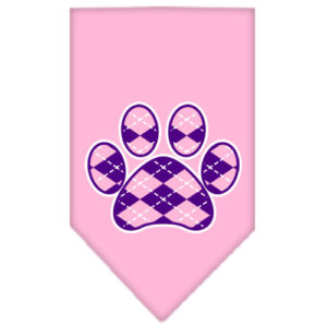 Argyle Paw Purple Screen Print Bandana Light Pink Small