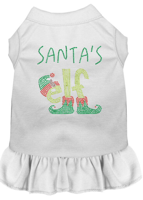 Santa's Elf Rhinestone Dog Dress White 4x
