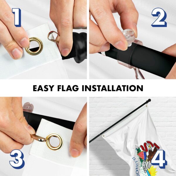 G128 - 6 Feet Tangle Free Spinning Flagpole (Black) Illinois Double Sided Brass Grommets Embroidered 3x5 ft (Flag Included) Aluminum Flag Pole - Image 7