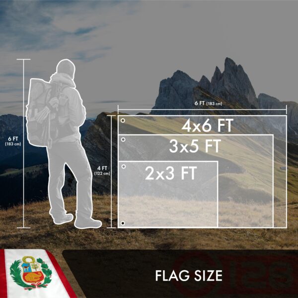 G128 Peru (Peruvian) Flag | 3x5 feet | Double Sided Embroidered 210D Indoor/Outdoor, Brass Grommets, Heavy Duty Polyester - Image 7