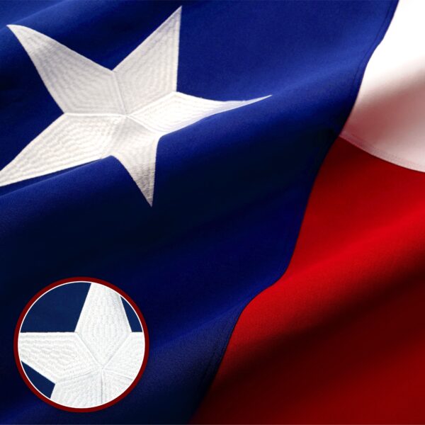 G128 - Texas State Flag 5x8ft Embroidered Stars Sewn Stripes Heavy Duty 220GSM Tough Spun Polyester Quality with Brass Grommets - Image 2