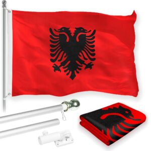 G128 Combo Pack: 6 Feet Tangle Free Spinning Flagpole (Silver) Albania Flag 3x5 ft Printed 150D Brass Grommets (Flag Included) Aluminum Flag Pole