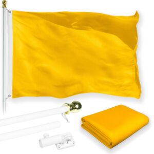 G128 Combo Pack: 6 Feet Tangle Free Spinning Flagpole (White) Solid Golden Yellow Flag 3x5 ft Printed 150D Brass Grommets (Flag Included) Aluminum Flag Pole