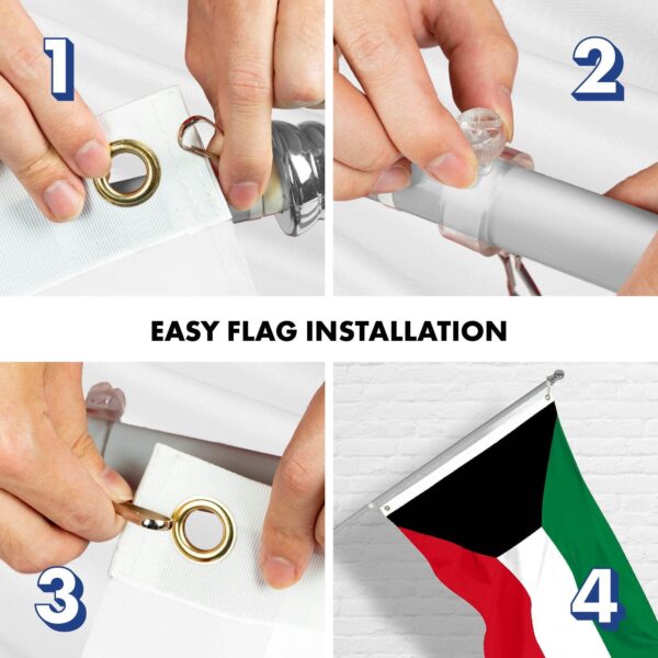 G128 Combo Pack: 6 Ft Tangle Free Aluminum Spinning Flagpole (Silver) & Kuwait Kuwaiti Flag 3x5 Ft, LiteWeave Pro Series Printed 150D Polyester | Pole with Flag Included - Image 7