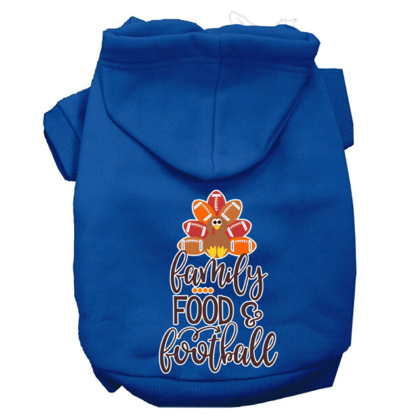 Family, Food, And Football Screen Print Dog Hoodie Blue M