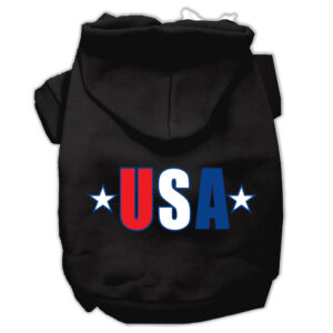 Usa Star Screen Print Pet Hoodies Black Size Lg (14)