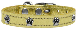 Metallic Paw Leather Dog Collar Gold 24