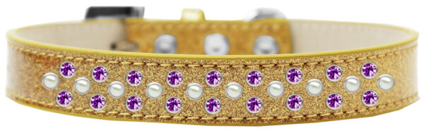 Sprinkles Ice Cream Dog Collar Pearl And Purple Crystals Size 12 Gold