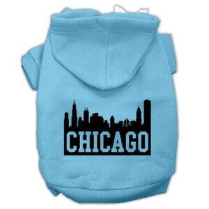 Chicago Skyline Screen Print Pet Hoodies Baby Blue Size Xxxl (20)