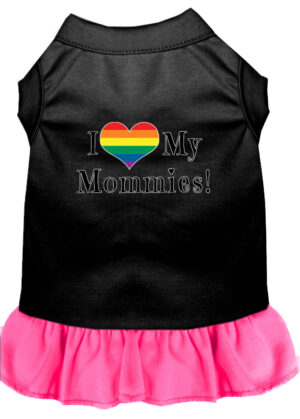 I Heart My Mommies Screen Print Dog Dress Black With Bright Pink Xxl
