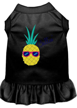 Pineapple Chillin Embroidered Dog Dress Black Xxxl