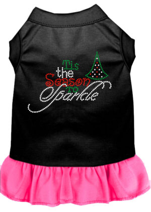 Tis The Season To Sparkle Rhinestone Dog Dress Black With Bright Pink Xxxl