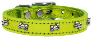 Metallic Bone Leather Dog Collar Lime Green Mtl 12