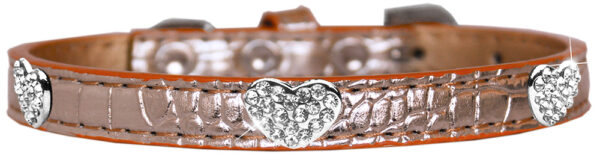 Croc Crystal Heart Dog Collar Copper Size 20
