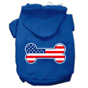 Bone Shaped American Flag Screen Print Pet Hoodies Blue Size Xs (8)