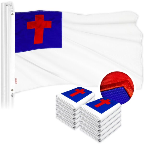 G128 10 Pack: Christian Flag | 2.5x4 Ft | ToughWeave Series Embroidered 300D Polyester | Religious Flag, Embroidered Design, Indoor/Outdoor, Brass Grommets
