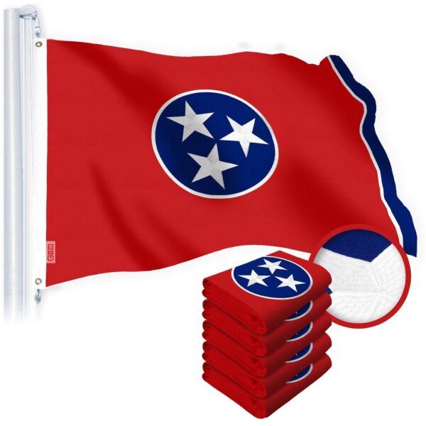 G128 5 Pack: Tennessee TN State Flag | 2.5x4 Ft | StormFlyer Series Embroidered 220GSM Spun Polyester | Embroidered Design, Indoor/Outdoor, Brass Grommets, Heavy Duty, All Weather