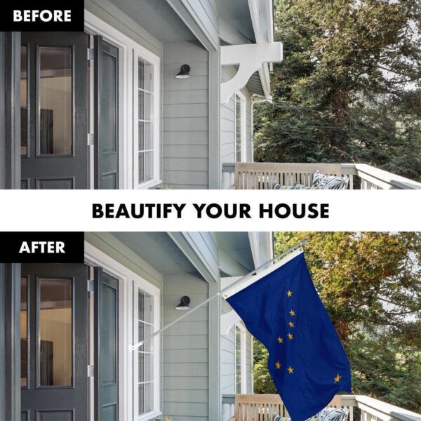G128 Combo Pack: 6 Ft Tangle Free Spinning Flagpole (Silver) & Alaska Flag 3x5 Ft Embroidered 220GSM Spun Polyester, Brass Grommets (Flag Included) Aluminum Flag Pole - Image 3