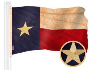 G128 Texas Tea-Stained TX State Flag | 4x6 Ft | Embroidered 420D Polyester - Embroidered Stars, Sewn Stripes, Brass Grommets, Indoor/Outdoor, Vibrant Colors, Quality Polyester