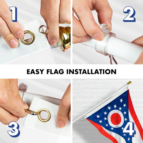 G128 - 6 Feet Tangle Free Spinning Flagpole (White) Ohio Flag Brass Grommets Embroidered 3x5 ft (Flag Included) Aluminum Flag Pole - Image 7