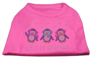 Let It Snow Penguins Rhinestone Shirt Bright Pink M
