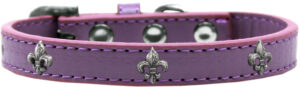 Silver Fleur De Lis Widget Dog Collar Lavender Size 16