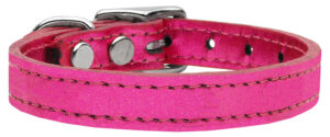Plain Metallic Leather Dog Collar Metallic Pink 20