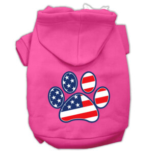 Patriotic Paw Screen Print Pet Hoodies Bright Pink Size Xl (16)