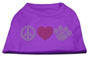 Peace Love And Paw Rhinestone Shirt Purple Xl