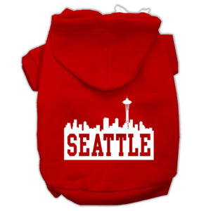 Seattle Skyline Screen Print Pet Hoodies Red Size Xxxl (20)