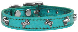 Metallic Bone Leather Dog Collar Turquoise Mtl 10