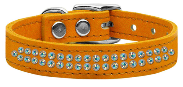 Two Row Ab Jeweled Leather Dog Collar Mandarin 18