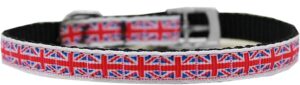 Tiled Union Jack(uk Flag) Nylon Dog Collar With Classic Buckle 3/8" Size 14