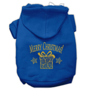 Golden Christmas Present Pet Hoodies Blue Size Xs (8)