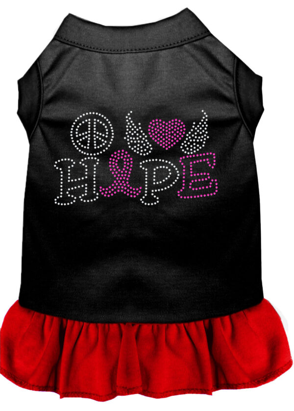 Peace Love Hope Breast Cancer Rhinestone Pet Dress Black With Red Xxxl